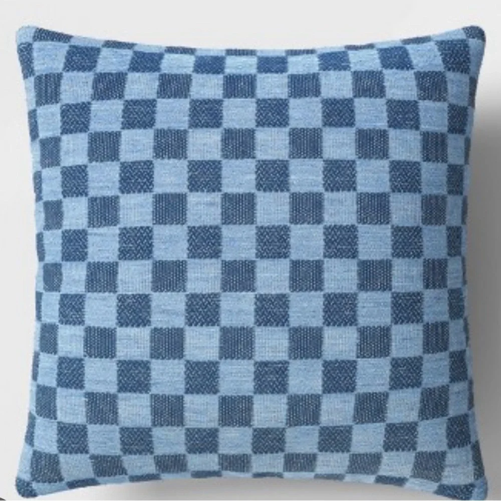 2pc Room Essential 16x16 Blue Checkerboard Design Throw Pillow, NWT